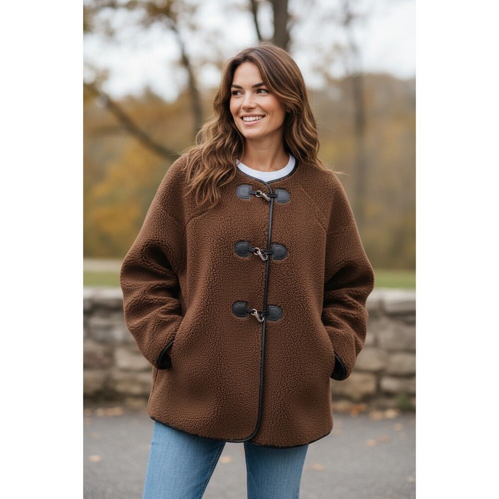 Rebecca Minkoff Brown Shearling Toggle Jacket Sz Large NWT